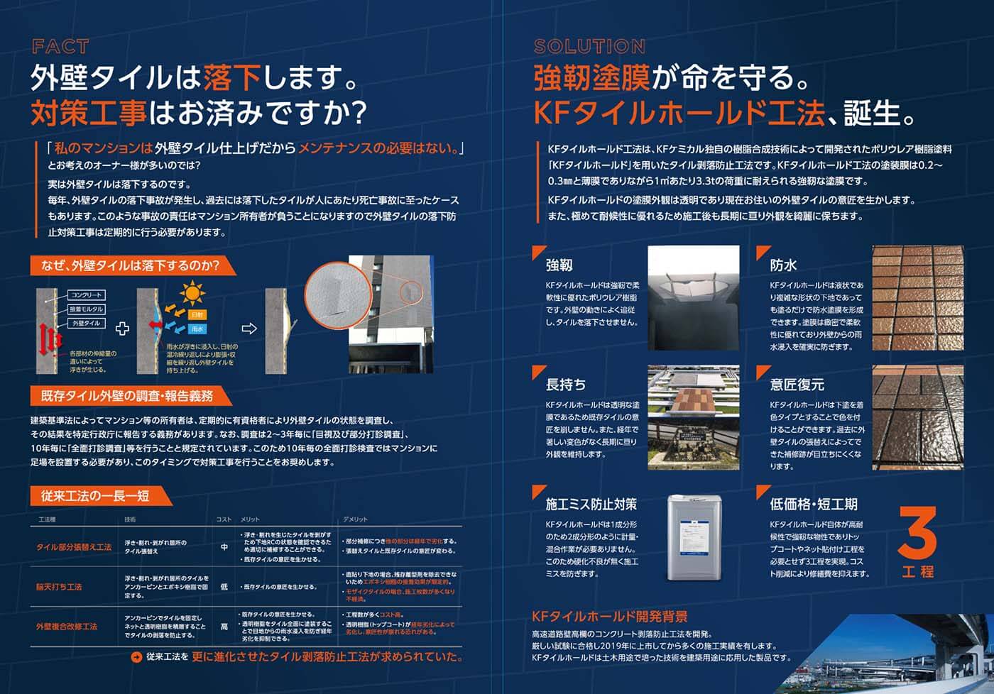 外壁タイルは落下します。強靭塗膜が命を守る。KFタイルホールド工法の特徴と施工事例（PDF）